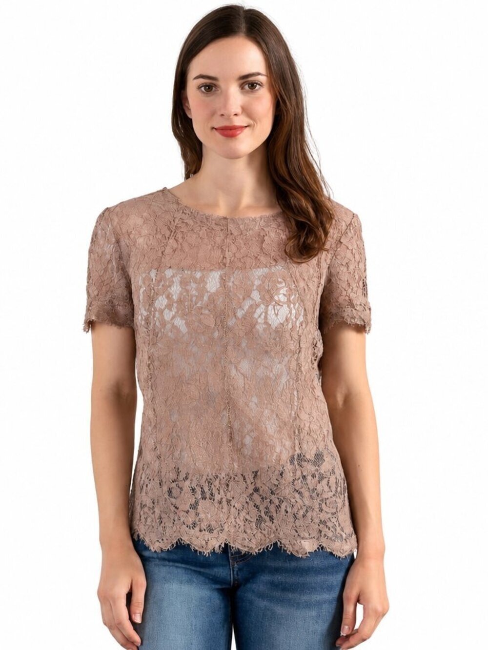 Chelsea 28 Blush Lace Top XL – Romantic Sheer Floral Elegance